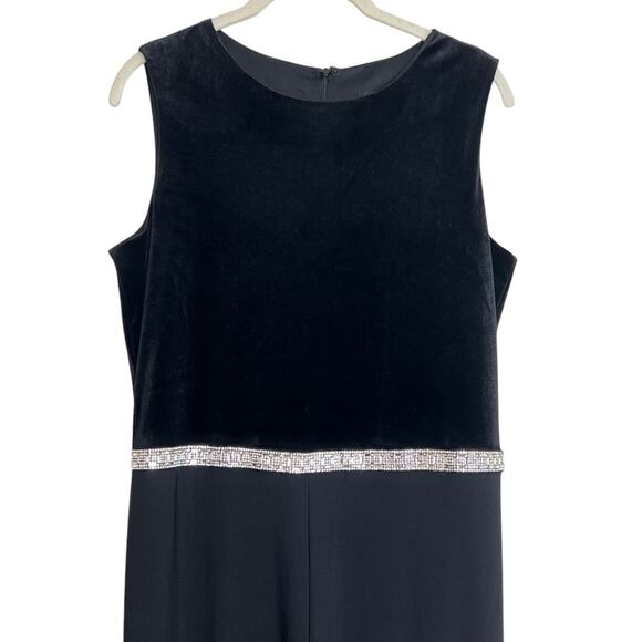 Tiana B Womens Jumpsuit M Black Velvet Bodice Rhinestone Waist Wide Leg Evening - Picture 2 of 8